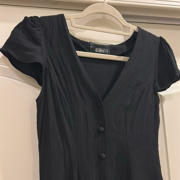 Reformation Black Flutter Sleeve Button Front Mini Dress - Picture 3 of 6